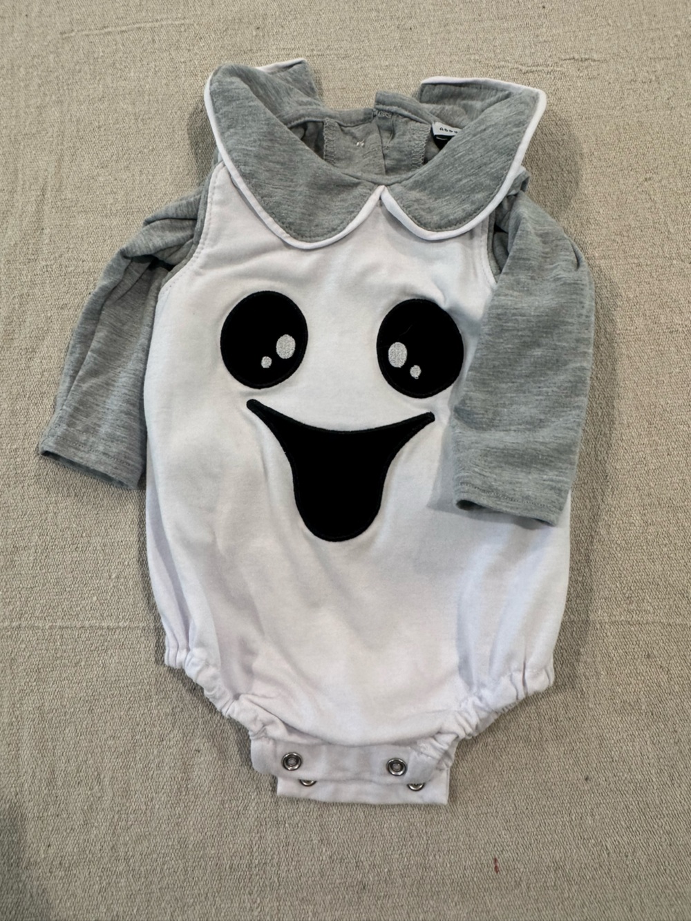 Grey & White Baby Bodysuit Set with Smiley Face